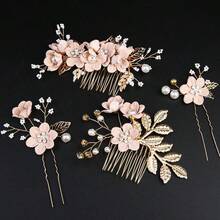 3 chiếc kẹp tóc cô dâu giả ngọc trai hình lá, phụ kiện cài tóc hoa cho phụ nữ và bé gái (Bộ 3 chiếc) (Màu vàng) Lược cài tóc thanh lịch, lược cài tóc lệch bên, phù dâu, quà tặng Ngày của Mẹ - Vàng - Xem 6