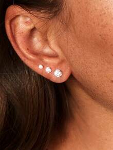 3pcs S925 Sterling Silver Stud Earring Set Inlaid With Cubic Zirconia, Simple Design Suitable For Women's Daily Wear, Best Gift For Mother's Day, Partner Or Friends, Premium Jewelry - Silver - View 1