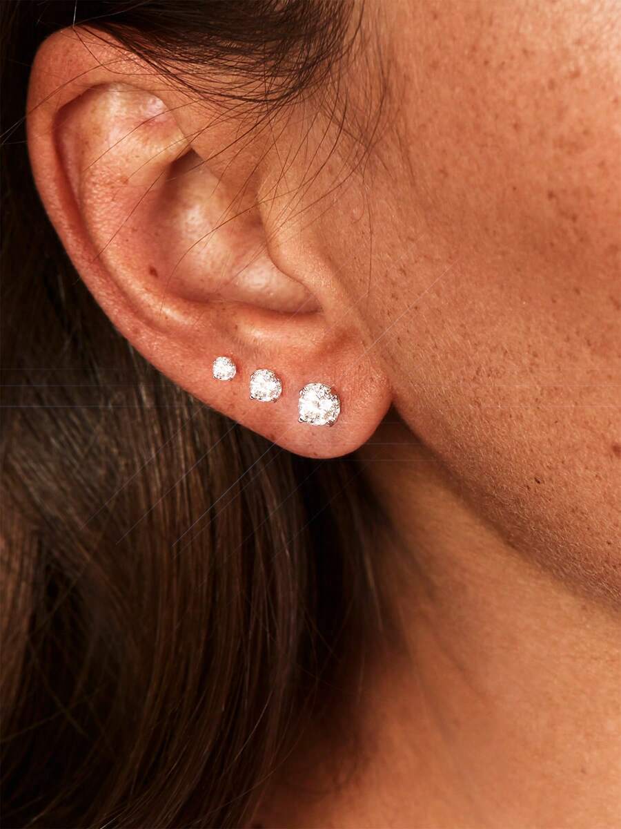 3pcs S925 Sterling Silver Stud Earring Set Inlaid With Cubic Zirconia, Simple Design Suitable For Women's Daily Wear, Best Gift For Mother's Day, Partner Or Friends, Premium Jewelry - Silver - View 1