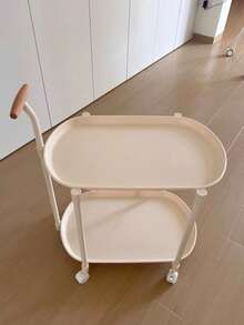 1pc Living Room Sofa Side Table Storage Rack, Portable Small Cart, Minimalist Design, Multifunctional Floor Standing Organizer Desk - White - View 12