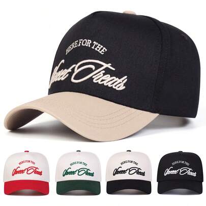 1Piece Men Letter Embroidered Patchwork Baseball Cap Outdoor Adjustable Sunscreen Leisure Hat Spring Autumn Travel Tourism Beach Vacation