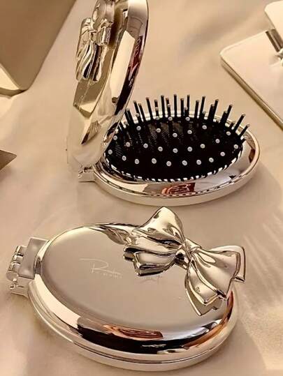 1pc/3pcs/Set Butterfly Shaped Mini Hair Brush With Mirror, Nylon Bristles, ABS Plastic Handle, Portable Foldable Air Cushion Brush Suitable For Normal Hair, Travel Friendly Hair Styling Tool ,Hair Styling Tools