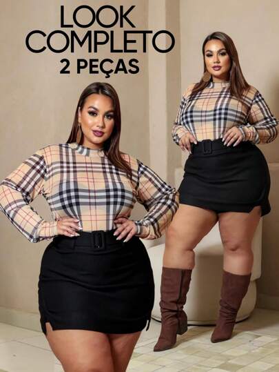 CONJUNTO PLUS SIZE LOOK FESTIVAL BODY BALADA RODEIO FESTA JUNINA PLUS SIZE E SHORT SAIA KIT 2 PEÇAS TAMANHOS 48 A 54