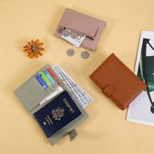 1pc Simple Fashion Women Passport Holder, Long Bifold Wallet, Slim & Stylish, With Cash Slot, Credit Card Slots, Coin Pocket, SIM Card Slot, Durable Polyester Lining, Security Zipper Compartment, Perfect Gift