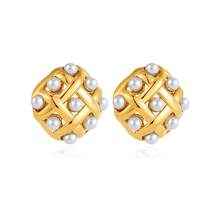 1 对女士不锈钢仿珍珠优雅环形耳环，百搭设计