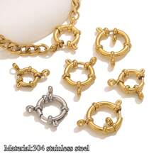 1pc 304 Stainless Steel 18K Gold Plated Round Spring Lobster Clasp Necklace Bracelet Connector, DIY Jewelry Making Accessory