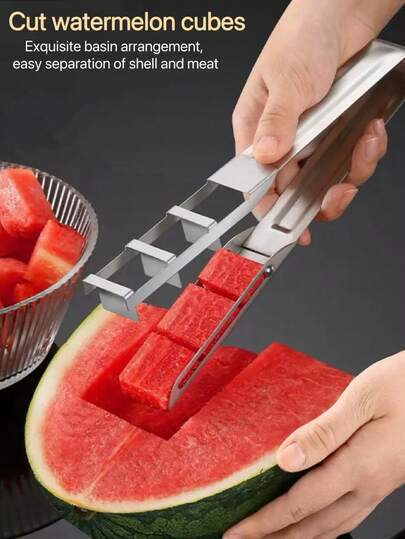 Fyrkantig vattenmelonskivare i rostfritt stål, skärverktyg för melon och fruktkuber, salladskniv, kubisk grönsaks- och fruktskärare, lämplig för fester, camping, kök