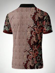 Camisa polo de manga corta con estampado floral, casual y formal, para hombre - Multicolor - Ver 3