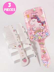 3pcs/2pcs Cartoon Hair Comb Set - Wet And Dry Combing And Styling Brush For All Hair Types, Durable ABS Plastic Handle, Perfect Gift Choice(Purple Unicorn Comb Pattern Random)