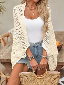 Cardigan de Malha Vazado Leve Feminino, Suéter Elegante de Praia e Verão Moderno, Jaqueta Fina de Frente Aberta, Primavera/Verão
