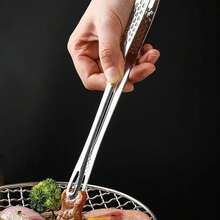 1 件不锈钢食物夹，长柄防滑烧烤夹，牛排夹，厨房炊具配件 - 銀色 - 查看 4