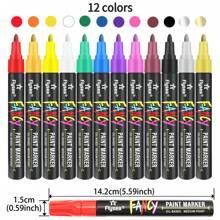 1 pieza Bolígrafo marcador de pintura, a prueba de agua y duradero, colores vibrantes, para retoques de pintura, marcador de neumáticos, bolígrafo para dibujar, 12 colores, apto para manualidades DIY, marcador permanente a base de aceite, coloración de modelos DIY, bolígrafo para grafiti, aplicable a vidrio, madera, plástico, metal y talla grande artículos escolares, vuelta al colegio