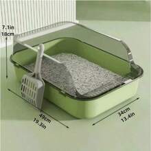 Conjunto de Três Peças, Caixa de Areia de Plástico de Alta Qualidade Semi-Fechada, Fácil de Entrar e Sair para os Gatos, Com Pá de Areia, Design de Borda Alta Quadrada, Protetor Antirrespingo Fácil de Limpar, É o Melhor Presente para Gatos, Sem Areia, Sem Tampa, Não Totalmente Fechada