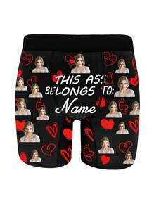 1 pieza Calzoncillos personalizados con foto y nombre - Ropa interior con diseño personalizado impreso con foto y texto, calzoncillos divertidos con rostro, regalo para el Día de San Valentín/Aniversario/Boda/Fiesta/Cumpleaños, regalo sexy y divertido para papá/esposo/novio