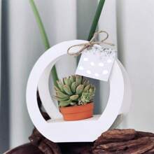 1 pieza Caja de regalo con plantas verdes y flores de color beige, Caja de regalo con planta en maceta blanca, Bolsa plegable de color rosa, Arreglo floral de rosa y clavel como empaque de regalo