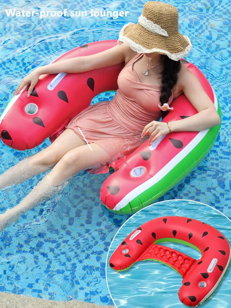 1pc Pool Inflatable Watermelon-Shaped U-Chair, Adult Inflatable Floating Bed For Swimming Pool, Beach Party, Perfect Summer Gift, Beach Essentials, Beach Accessories - Multicolor - View 1