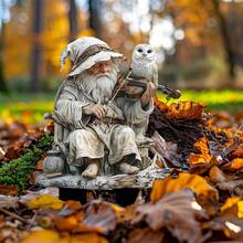 1 Acrílico plano 2D, 1 Estatua de jardín de acrílico estrafalaria de un enano tocando el violín y un búho - Atrapasol de estilo bohemio para decoración de terraza y maceta al aire libre, decoración de jardín de enanos, decoración exterior
