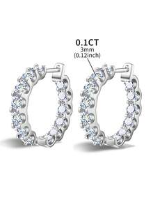 1 对精美水钻耳环 0.1 克拉莫桑石水钻耳环 S925 纯银婚礼耳环订婚耳钉奢华珠宝礼物女孩女士周年纪念 - 滿鑽莫桑耳環 - 查看 2