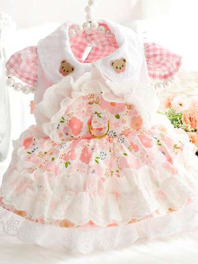 Dog Clothes Spring/Summer Thin Dog Cat Princess Cream Ruffle Leash For Small Breeds Poodle Bichon Yorkies Pets