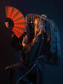 Abanico plegable LED con luz para fiesta, grande, de mano, de colores brillantes, sin baterías incluidas, para regalo, presentación, boda, cumpleaños, decoración del hogar, discoteca, accesorios fluorescentes, cosplay, que brilla en la oscuridad