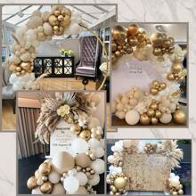159pcs White & Nude Balloon Arch & Wreath Kit With Gold Chrome Foil Latex Balloons, Suitable For Boho Wedding, Baby Shower, Bride Party, Engagement, Anniversary, Birthday Decoration Background