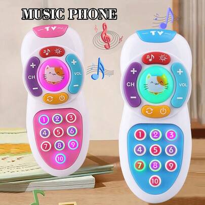Juguete de control remoto para bebé, juguete de teléfono Montessori para bebé con iluminación suave y nana, botones de silicona, regalo sorpresa para niños