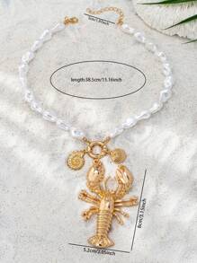 1 pieza Collar con colgante de concha de langosta, estrella de mar, estilo de vacaciones bohemio con perlas para mujer