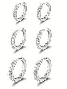 1 pièce Boucle d'oreille en argent sterling S925 hypoallergénique pour cartilage, boucle d'oreille de perçage circulaire en platine avec CZ synthétique pour femme, tailles 8 mm, 10 mm, 12 mm - 12 - Voir 1