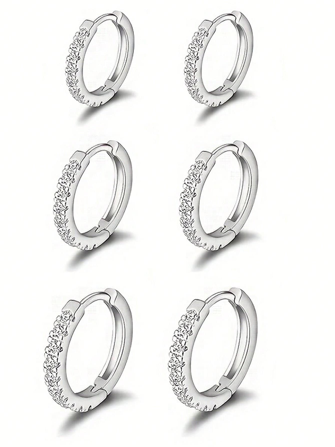 1 pièce Boucle d'oreille en argent sterling S925 hypoallergénique pour cartilage, boucle d'oreille de perçage circulaire en platine avec CZ synthétique pour femme, tailles 8 mm, 10 mm, 12 mm - 12 - Voir 1