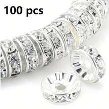100pcs Silver Crystal Rhinestone Beads, Suitable For Bracelet, Necklace Jewelry Making, DIY Components - Rhinestone Spacer Beads - View 15