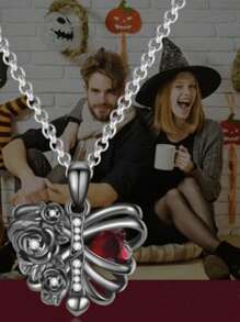 1pc Women's Fashion Rhinestone Bone Hollow Skull Flower Heart Pendant Necklace, Gothic Style Clavicle Chain, Couple's Gift