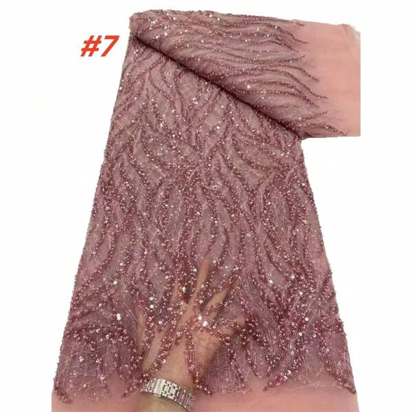 Wholesale African Beaded French Bridal Sequins Lace Fabric 2025 High Quality Luxury Nigerian Tulle Lace Materiel For Wedding Dress Sewing