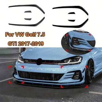 Smooth Black/Carbon Fiber Pattern Front Side Wing Spoiler Intake Grill Vent Trim For Golf 7.5 GTI 2012-2019