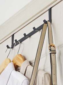 1 pièce Crochet de porte arrière blanc et noir en fer, crochet de rangement de porte à cinq rangées à grande capacité de charge, rack de rangement de vêtements et chapeaux sans perforation