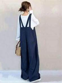 Overalls For Women, All-In-One, Overalls, Long Pants, Wide Pants, Long Pants, Summer Clothes, V-Neck, Single Button, Casual, Loose, Mature, Cute, Figure-Covering, Stylish, Spring/Summer