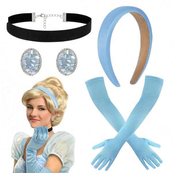 Halloween Costumes For Women Halloween Princess Dress Up Princess Costumes For Women, Princess Tiara Headband, Blue Long Gloves, Black Choker Necklace Rhinestone Crystal Earrings