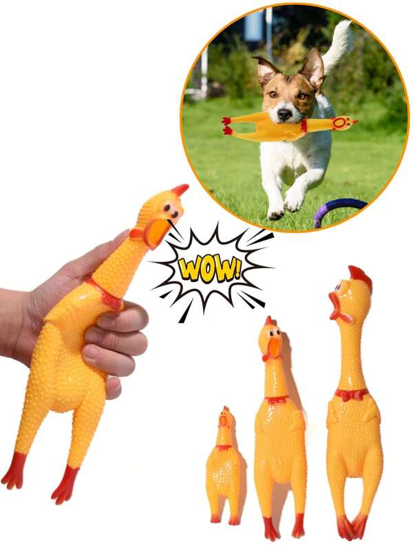 Novos brinquedos para cães de estimação, brinquedo de mastigar com som de galinha gritando, brinquedo engraçado de borracha amarela com ventilação, 16 cm, 29 cm e 35 cm