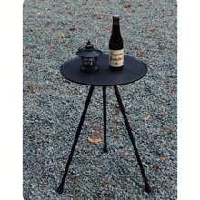 طاولة طوي للتخييم الخارجي، طاولة صغيرة محمولة خفيفة الوزن وبشكل دائري، سهلة التجميع وذات حامل ثلاثي قابل للتعديل لشرب الشاي الرحلات