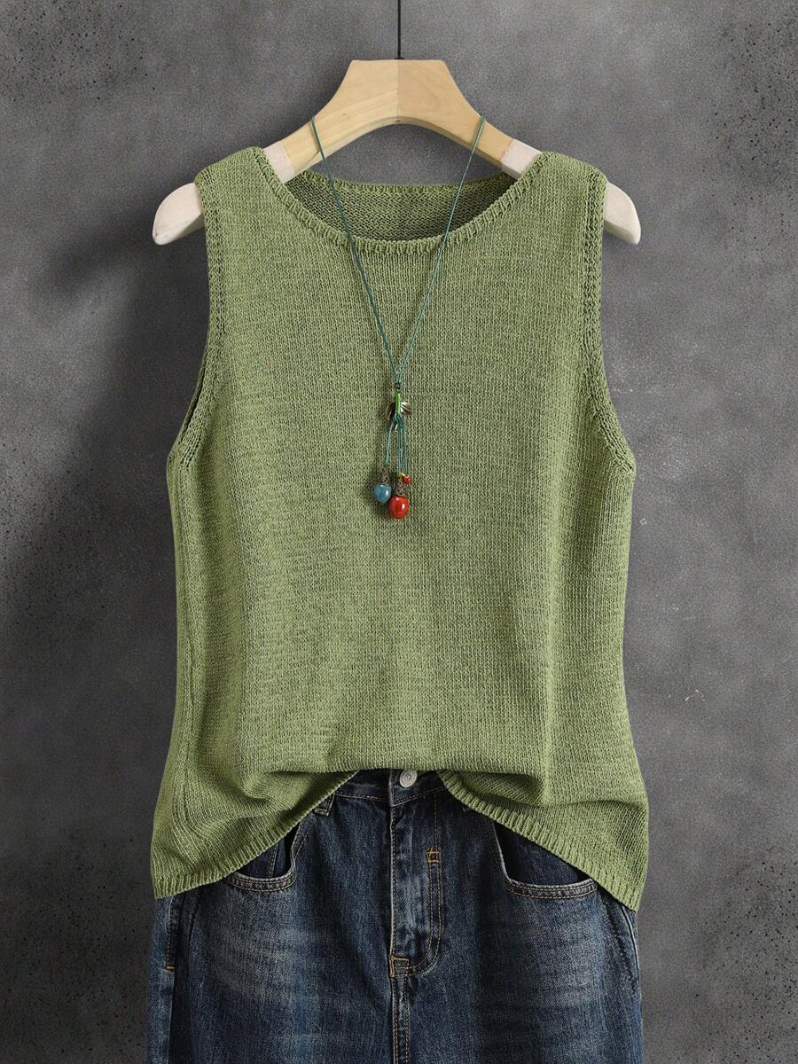 Solid Color Knitted Vest For Women, Retro Japanese Style, Layered Wear Short Casual Summer Holiday Versatile, Autumn Early Transition, Layered Wear Commute, Minimalist Retro Colorful Music Festival School Uniform Crop Top