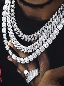 3pcs Set Punk Style Zinc Alloy Rhinestone Zirconia Necklaces, Suitable For Party, Gathering And Daily Wearing - 3-piece Set - View 8