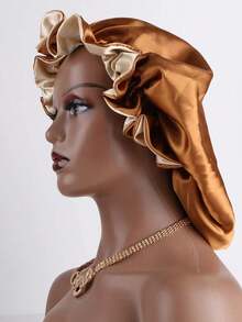 1pc Double-Layer Patchwork Color Tween Nightcap Wig Hat - Beige - View 6