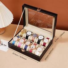 1 pieza Caja de almacenamiento de cuero de gran capacidad para relojes, estuche de exhibición de relojes y almacenamiento de joyas - Negro - Ver 13