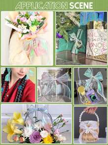 10 Yardas 4CM Cinta de organza iridiscente transparente y ancha para decoración de flores, ramos, guirnaldas, bodas, fiestas de cumpleaños, regalos de Navidad, lazos para el cabello y decoraciones