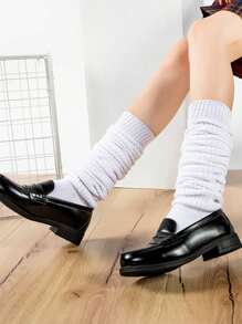 1 Pair White Over-The-Knee Socks, Elephant Pattern Warm Thigh High Slouchy Socks, Autumn/Winter