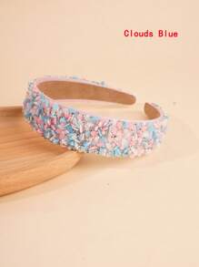 1 pezzo Fascia per capelli per ragazze di colore candy con strass e perle brillanti, fascia elastica antiscivolo larga, accessorio carino e morbido per capelli con decorazione a cuore, adatto per lavarsi il viso, regalo per le vacanze, per uso quotidiano