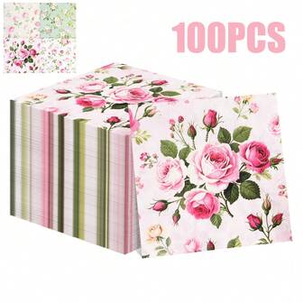 100/60/20pcs 13 * 13 Inch Disposable Pink Flower Patterned Napkins, Used For Banquet Decoration, Wedding Banquets, Family Gatherings, Outdoor Picnics, And Restaurant Decoration Napkins