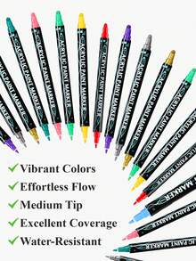 12/24/26/36 Colors Waterproof Dual Tip Acrylic Paint Pens, Dot & Fine Tip Premium Coloring Drawing Markers Set For Wood, Rock Painting, Canvas, Glass, Ceramic Surfaces And DIY Crafts Making Art Supplies,School Office Supplies, Halloween And Christmas Party Supplies