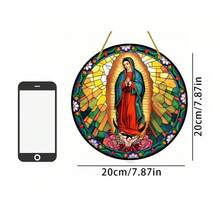 1 Piece, Acrylic Light Catcher Of Our Lady Of Guadalupe, 2D Colorful Hanging Art Pendant, Circular Wreath Center Decoration, Suitable For Porches, Bedrooms, Living Rooms, Room Home Decor, Party Party Party Gifts,Home Decor ,Room Decor,Wall Decor Birthday Graduation