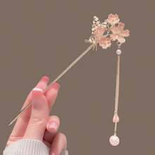 1 Stück Kirschblüten Haarkamm, Vintage Blumen Haaraccessoire für Frauen, elegante Hanfu Haarspange, quastenbesetzter Cheongsam Haarclip