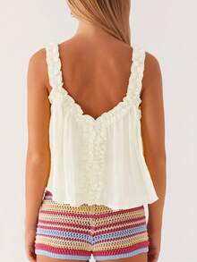 Women Y2k Ruffle Hem Crop Tank Tops Sleeveless Spaghetti Strap Flowy Camisoles Sexy V Neck Babydoll Tops Cute Going Out Cami Shirt - 白色 - 查看 2